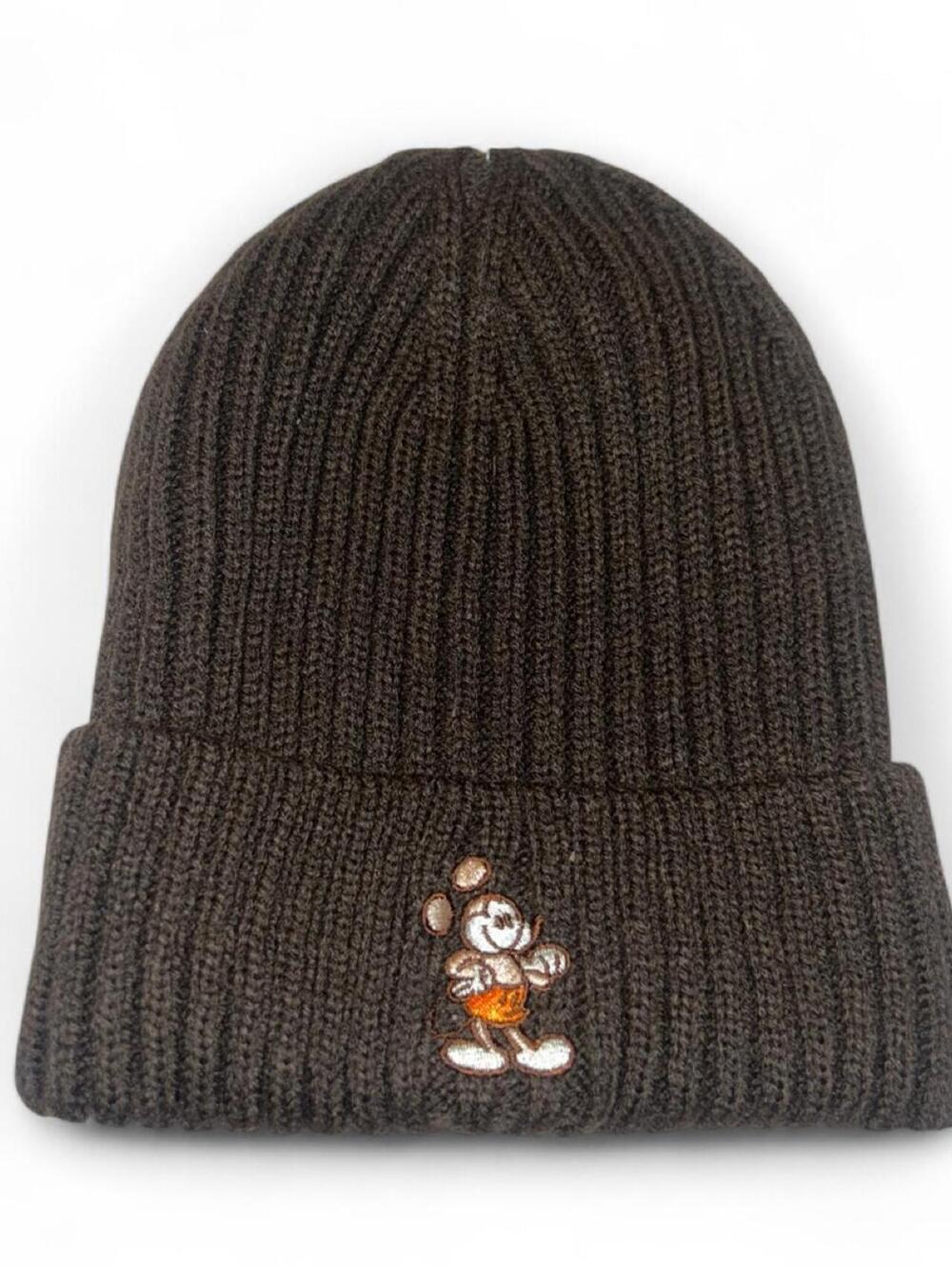 Disney Kids Brown and Black Mickey Mouse Embroidered Beanie Hat
